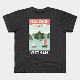 A Vintage Travel Art of Halong Bay - Vietnam Kids T-Shirt